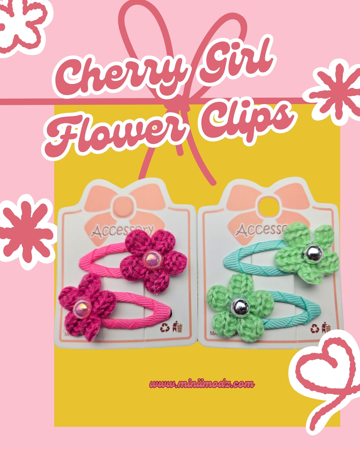 Crochet 5 Petal Flower Hair Clips