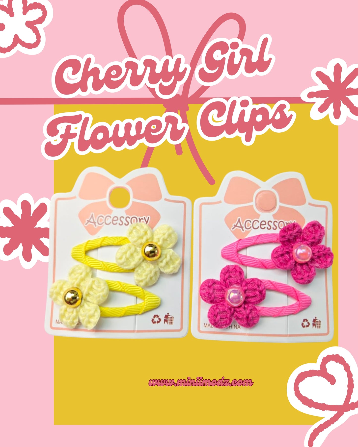Crochet 5 Petal Flower Hair Clips