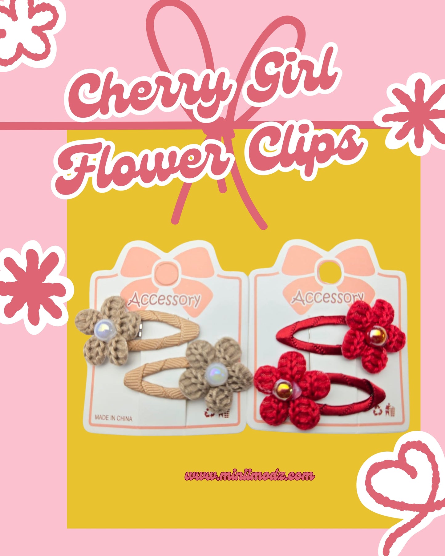 Crochet 5 Petal Flower Hair Clips