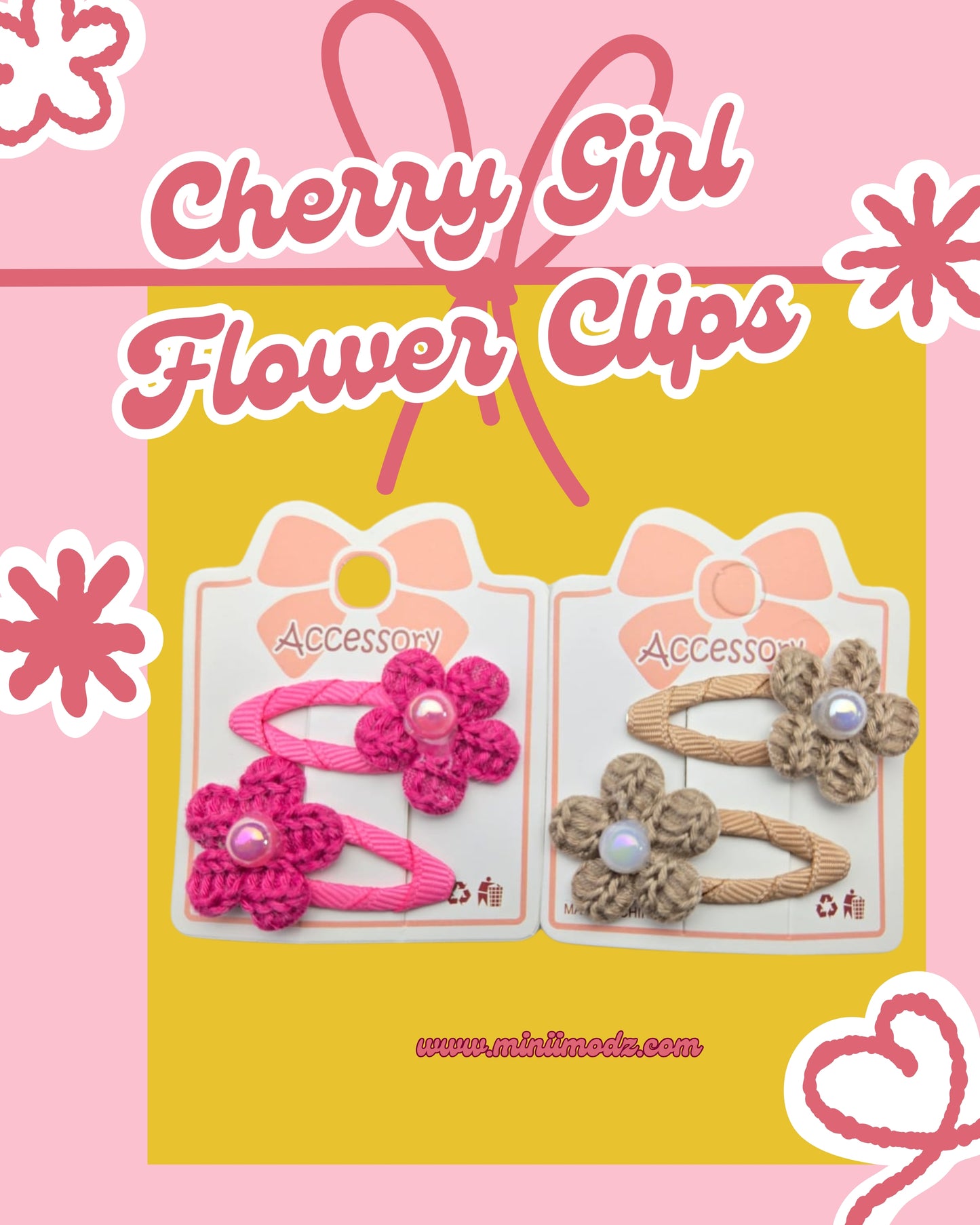 Crochet 5 Petal Flower Hair Clips
