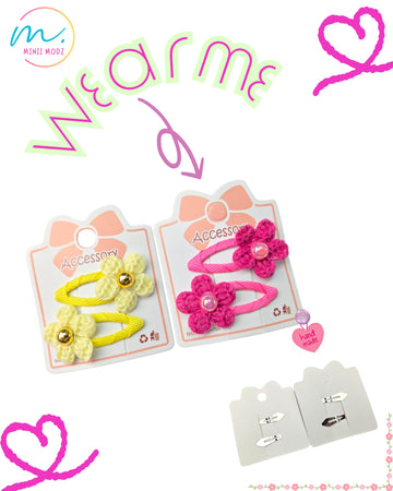 Crochet 5 Petal Flower Hair Clips