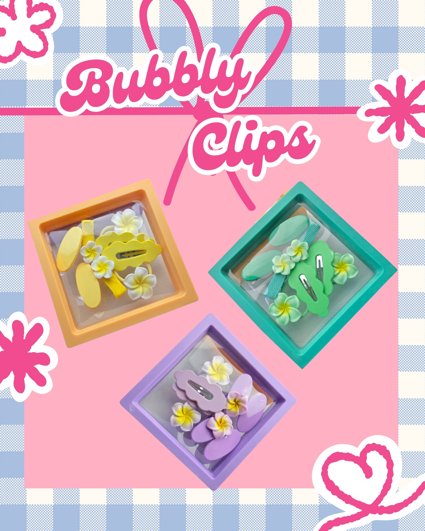 Floral Charm Hair Set – 3 Color Set with Hair Clips & Rubber Bands in Transparent Case