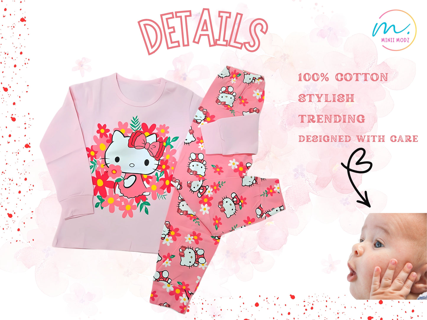Kitty Cuddles Pyjama Set – Kids Night Suit Top & Bottom Sleepwear for Infants & Toddlers