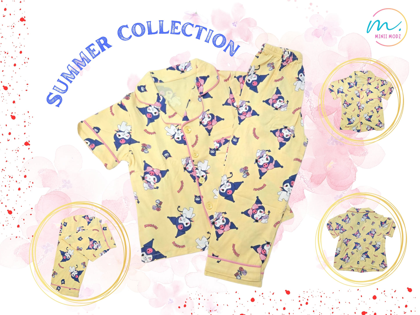Kuromi Kawaii Night Suit Pyjama Set Kids Sleepwear Top & Bottom Set for Toddlers & Children