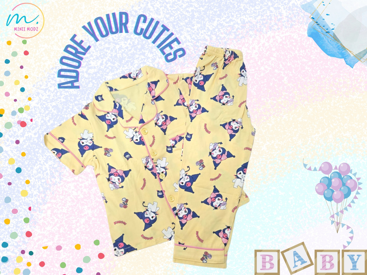 Kuromi Kawaii Night Suit Pyjama Set Kids Sleepwear Top & Bottom Set for Toddlers & Children