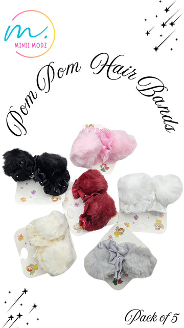 Pom Pom Hair Scrunchies5-Color Combo Pack of Soft Hair Rubber Bands for Girls, Toddlers & Infants | Cute Headbands & Best Gift Option