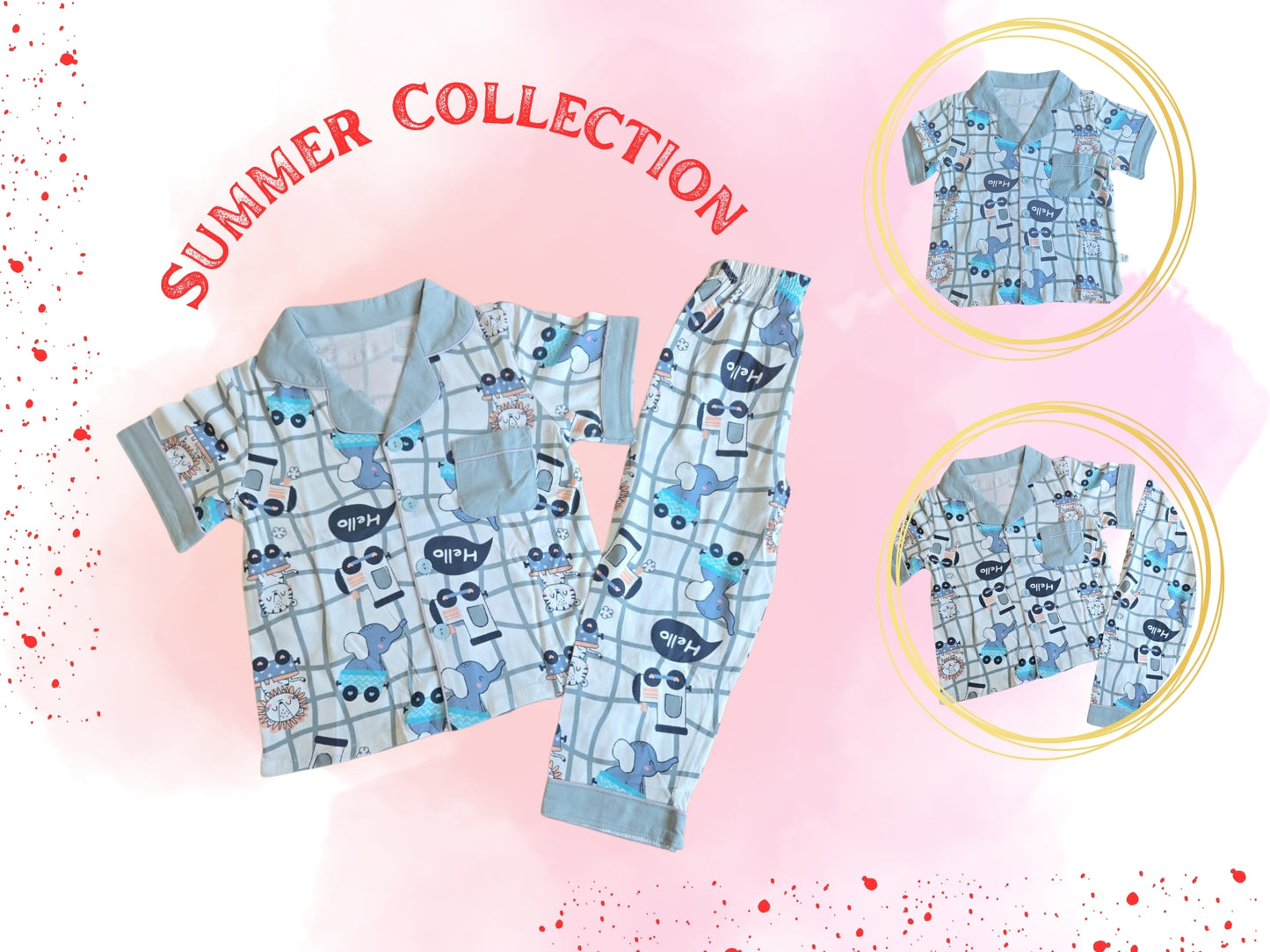 Snuggle Phant Elephant Print Kids Night Suit Pyjama Set | Cotton Top & Bottom Dress for Infant, Toddlers & Child